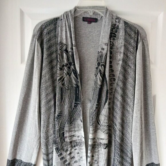 La Madona Cardigan Grey Black Beads Size 1XL Graphic Whimsical - Picture 1 of 5